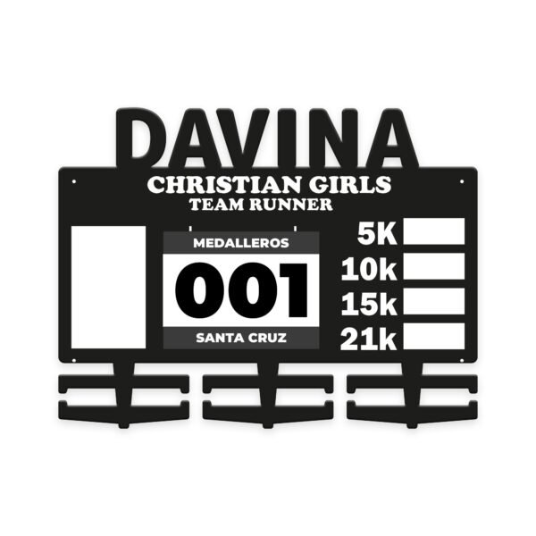Runner con foto, dorsa, registro de tiempo, frase y nombre personalizado